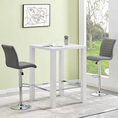 Furniture in Fashion Jam Square Glass White Gloss Bar Table 2 Ripple Grey Stools - image 1