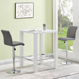 Furniture in Fashion Jam Square Glass White Gloss Bar Table 2 Ripple Grey Stools - thumbnail 1