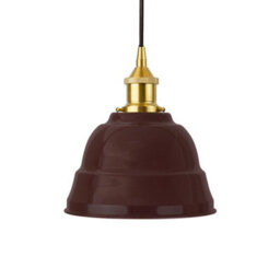 Burgundy Red Lincoln Painted Dome Pendant Light With Polished Brass Lamp Holder And Black Round Cable - Se Home