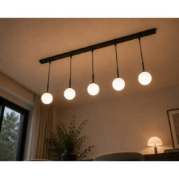 Luminosa Lighting Luminosa Mondi Bar Pendant Ceiling Light Black White Glass Shade 5X E27 - thumbnail 3