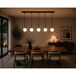 Luminosa Lighting Luminosa Mondi Bar Pendant Ceiling Light Black White Glass Shade 5X E27 - thumbnail 2
