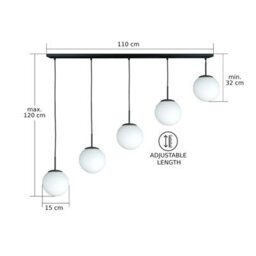 Luminosa Lighting Luminosa Mondi Bar Pendant Ceiling Light Black White Glass Shade 5X E27 - thumbnail 5