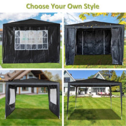 Birchtree 3X3M Outdoor Pe Gazebo Patio Shade Canopy Waterproof 4 Pieces Sidewalls Grey - thumbnail 3