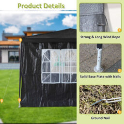 Birchtree 3X3M Outdoor Pe Gazebo Patio Shade Canopy Waterproof 4 Pieces Sidewalls Grey - thumbnail 6