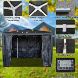 Birchtree 3X3M Outdoor Pe Gazebo Patio Shade Canopy Waterproof 4 Pieces Sidewalls Grey - thumbnail 5