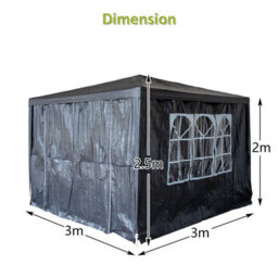 Birchtree 3X3M Outdoor Pe Gazebo Patio Shade Canopy Waterproof 4 Pieces Sidewalls Grey - thumbnail 4