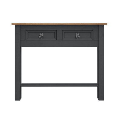 Console Table Charcoal Grey 2 Drawer Hallway Side Solid Wood Mexican Pine - image 1