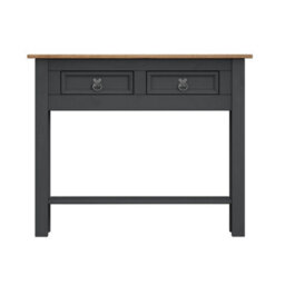 Console Table Charcoal Grey 2 Drawer Hallway Side Solid Wood Mexican Pine - thumbnail 1