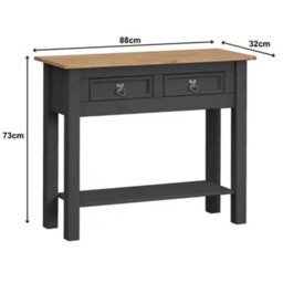 Console Table Charcoal Grey 2 Drawer Hallway Side Solid Wood Mexican Pine - thumbnail 3