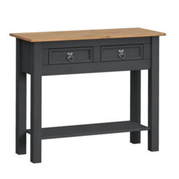 Console Table Charcoal Grey 2 Drawer Hallway Side Solid Wood Mexican Pine - thumbnail 2