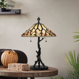 Luminosa Lighting Elstead Quoizel Whispering Table Lamp Tiffany Style Valiant Bronze, Art Glass Shade 2X E27 - thumbnail 2
