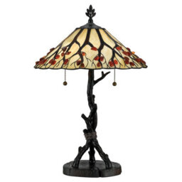 Luminosa Lighting Elstead Quoizel Whispering Table Lamp Tiffany Style Valiant Bronze, Art Glass Shade 2X E27 - thumbnail 1