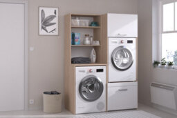 Parisot Laundry Room Storage Cabinet For Two Washing Machines Or Dryer With Cupboards & Shelves -White Oak - thumbnail 1