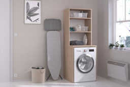Parisot Laundry Room Storage Cabinet For Two Washing Machines Or Dryer With Cupboards & Shelves -White Oak - thumbnail 3