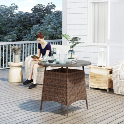 Outsunny Patio Furniture Rattan Garden Table With Umbrella Hole, Brown - image 1