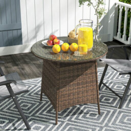 Outsunny Patio Furniture Rattan Garden Table With Umbrella Hole, Brown - thumbnail 8