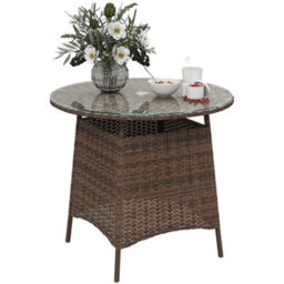 Outsunny Patio Furniture Rattan Garden Table With Umbrella Hole, Brown - thumbnail 2