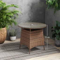 Outsunny Patio Furniture Rattan Garden Table With Umbrella Hole, Brown - thumbnail 3