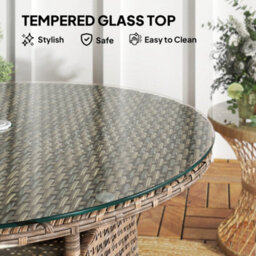 Outsunny Patio Furniture Rattan Garden Table With Umbrella Hole, Brown - thumbnail 6