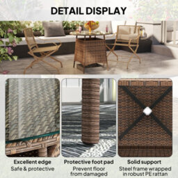 Outsunny Patio Furniture Rattan Garden Table With Umbrella Hole, Brown - thumbnail 7