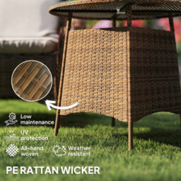 Outsunny Patio Furniture Rattan Garden Table With Umbrella Hole, Brown - thumbnail 4