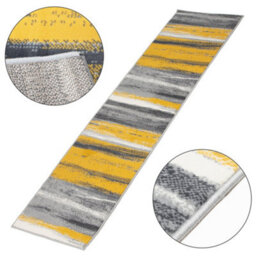 Bravich Hard Wearing Hessian Backed Stair Runner Kitchen Mat- Texas Abstract Lines Yellow, Grey & White - 60X600Cm (2'x20') - thumbnail 6