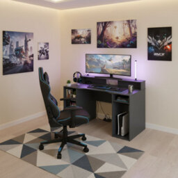 Amos Mann Furniture Saber Gaming Desk In Dark Grey With Hutch And Storage - thumbnail 5