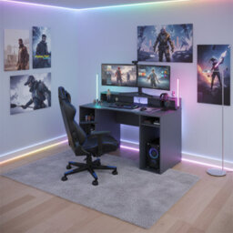 Amos Mann Furniture Saber Gaming Desk In Dark Grey With Hutch And Storage - thumbnail 6
