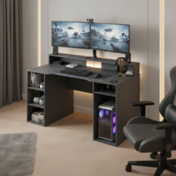 Amos Mann Furniture Saber Gaming Desk In Dark Grey With Hutch And Storage - thumbnail 3