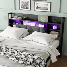 Abrihome Metal Bed With Led Lights & Charging Ports - 4Ft6 Double, 135X190Cm, Soft-Padded Storage Headboard, Wheeled Drawers, Black - thumbnail 9