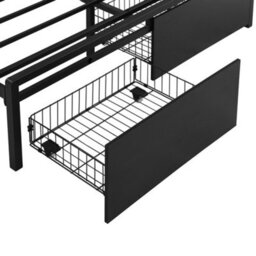 Abrihome Metal Bed With Led Lights & Charging Ports - 4Ft6 Double, 135X190Cm, Soft-Padded Storage Headboard, Wheeled Drawers, Black - thumbnail 8