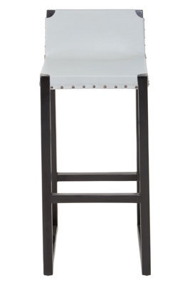 Orsina Grey Leather Bar Stool,kitchen Seat With Comfy Footrest,sustainable Teak Wood Framed Stool,counter Seat - image 1
