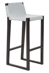 Orsina Grey Leather Bar Stool,kitchen Seat With Comfy Footrest,sustainable Teak Wood Framed Stool,counter Seat - thumbnail 2