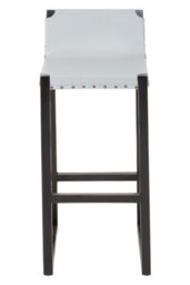 Orsina Grey Leather Bar Stool,kitchen Seat With Comfy Footrest,sustainable Teak Wood Framed Stool,counter Seat