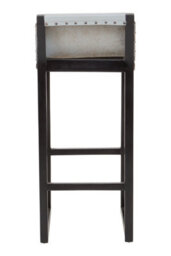 Orsina Grey Leather Bar Stool,kitchen Seat With Comfy Footrest,sustainable Teak Wood Framed Stool,counter Seat - thumbnail 4