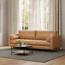 Valencia Isabella Leather Grande Sofa Tan Color Full Semi Aniline Leather Kiln-Dried Wood Luxurious Down Cushions - thumbnail 4