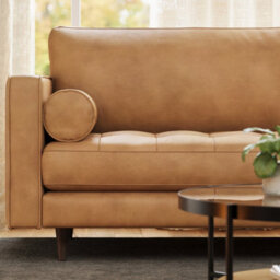 Valencia Isabella Leather Grande Sofa Tan Color Full Semi Aniline Leather Kiln-Dried Wood Luxurious Down Cushions - thumbnail 5