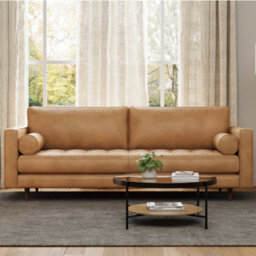 Valencia Isabella Leather Grande Sofa Tan Color Full Semi Aniline Leather Kiln-Dried Wood Luxurious Down Cushions - thumbnail 2