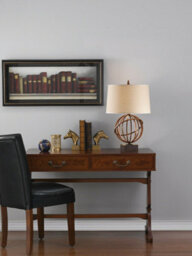 Stylish Firenze Gold Table Lamp With Dark Tan Linen Shade And Tilted Orb Base - thumbnail 2