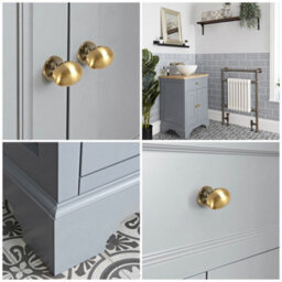 Homestylestore 645mm Light Grey And Oak Bathroom Vanity Unit With Round Countertop Basin And Gold Round Handles - thumbnail 4