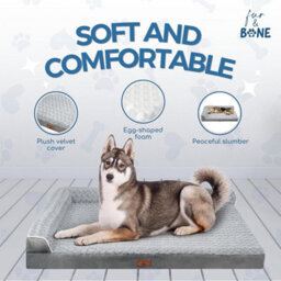 Fur & Bone Orthopaedic Dog Bed - Medium Velvet - Egg Crate Foam Mattress With L Shaped Bolster & Non-Slip Base For Pet Comfort - thumbnail 2