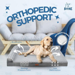 Fur & Bone Orthopaedic Dog Bed - Medium Velvet - Egg Crate Foam Mattress With L Shaped Bolster & Non-Slip Base For Pet Comfort - thumbnail 3