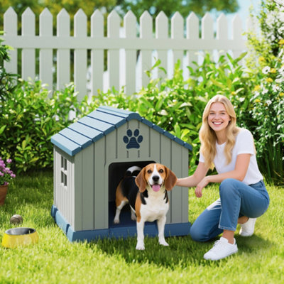 Pawhut Dog Kennel Outdoor For Medium Dogs, Waterproof Plastic Dog House - image 1