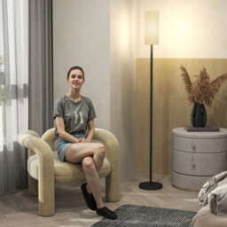 Homcom Floor Lamp With Linen Shade & Foot Switch For Living Room, White - thumbnail 8
