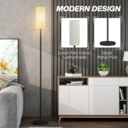 Homcom Floor Lamp With Linen Shade & Foot Switch For Living Room, White - thumbnail 4