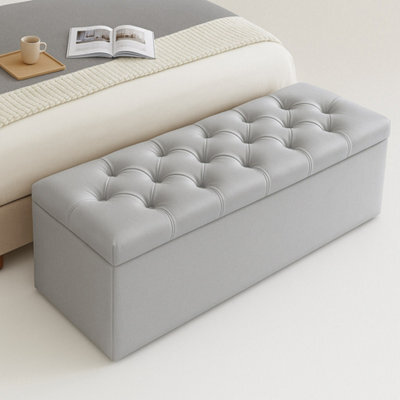 137Cm Chesterfield Ottoman Storage Box, Silver Plush Velvet Upholstered Blanket Box, End Of Bed Bench, Deep Storage Chest - image 1