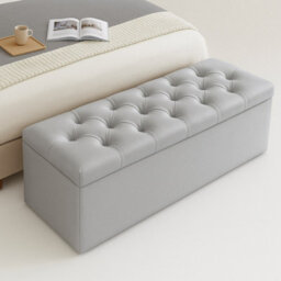137Cm Chesterfield Ottoman Storage Box, Silver Plush Velvet Upholstered Blanket Box, End Of Bed Bench, Deep Storage Chest