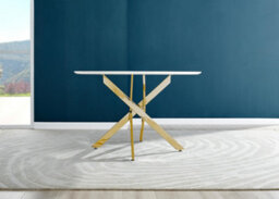 Furniturebox Uk Novara White Gloss Gold Leg 120Cm Round Dining Table & 4 Grey Pesaro Gold Leg Chairs - thumbnail 3