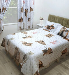 "66"" X 54"" Cute Kittens Pencil Pleat Curtain Set, Rachael Hale, Paw Print Cats White Pink Grey" - thumbnail 3