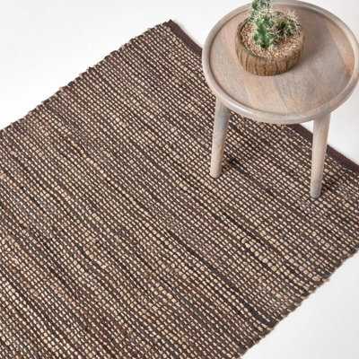 Homescapes Madras Leather Hemp Rug Brown, 120 X 180 Cm - image 1